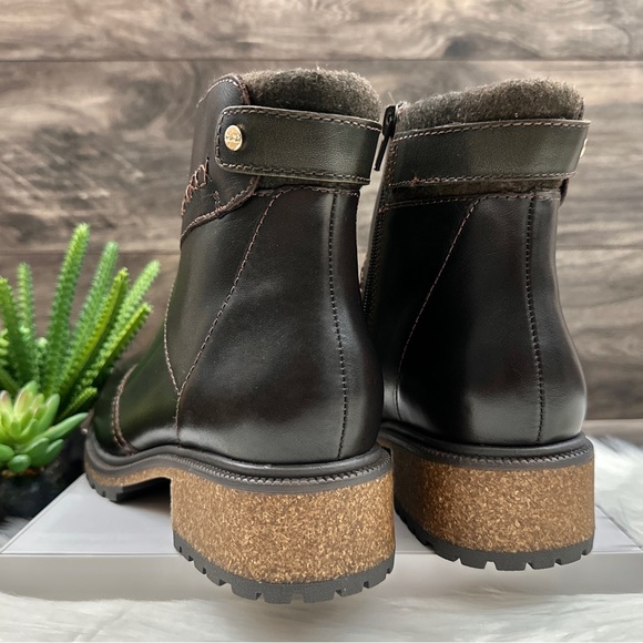 NIB Earth Elements Taylen Boot Bootie Lug Sole Patchwork Leather Walnut - Picture 8 of 14